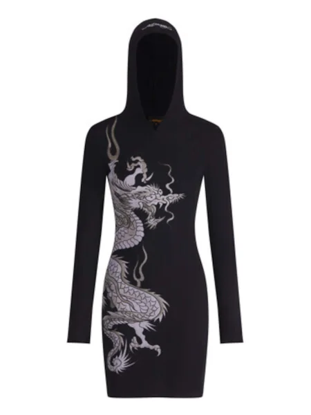 Ed Hardy Rochie Rotes Drachen gri / negru alb