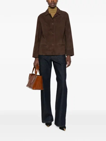 Geacă Tory Burch din piele de căprioară maro