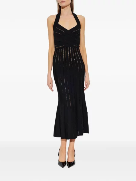 Rochie midi Balmain cu gât halter negru