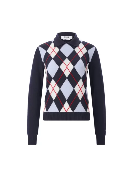 Sweter Msgm wełniany z okrągłym dekoltem niebieski