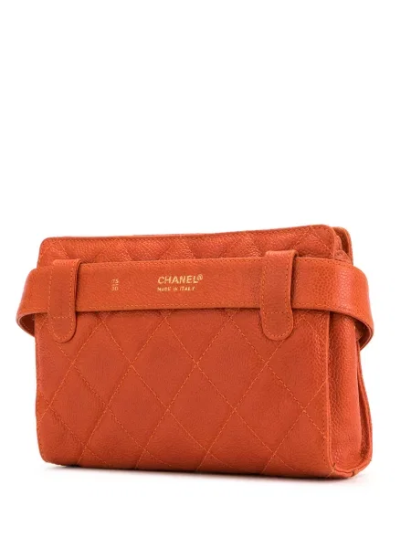 Prošívaný diamant pásek Chanel Pre-owned oranžový