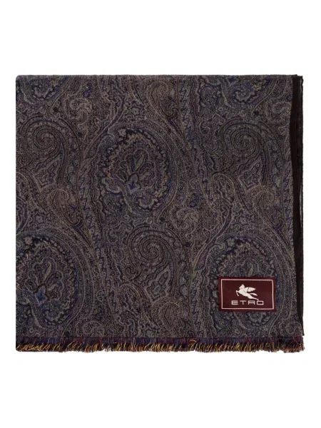 Fular Etro cu franjuri cu model paisley gri