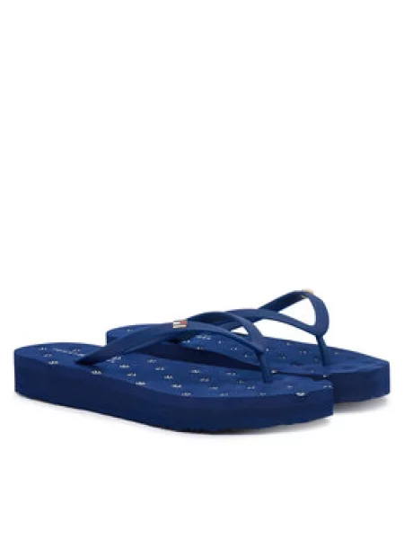 Tommy Hilfiger Šlepetės per pirštą Repeat Logo Platform Tamsiai mėlyna