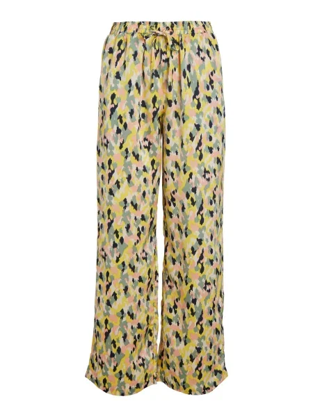 VILA Pantaloni Soffy galben / gri / verde mentă negru