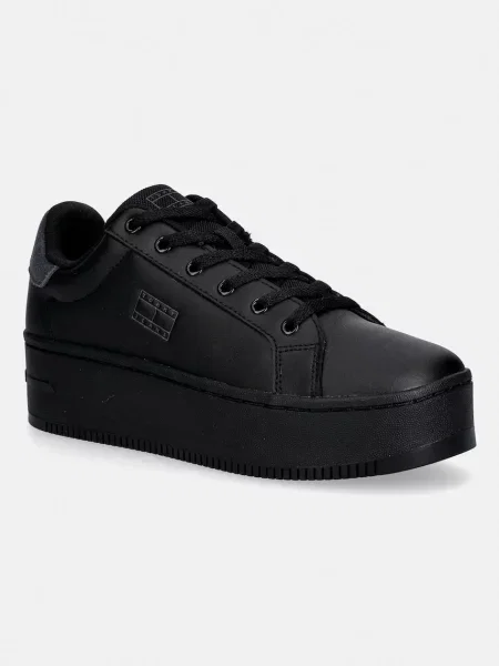 Tommy Jeans Usnjene superge TJW FLATFORM ESS MU črna
