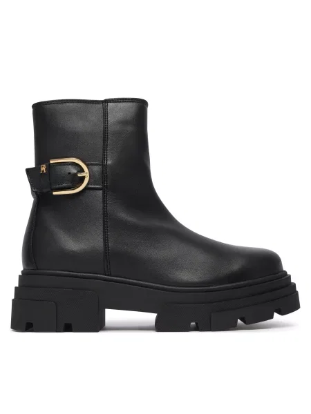 Botine Tommy Hilfiger Leather Chunky Th Buckled Boot negru