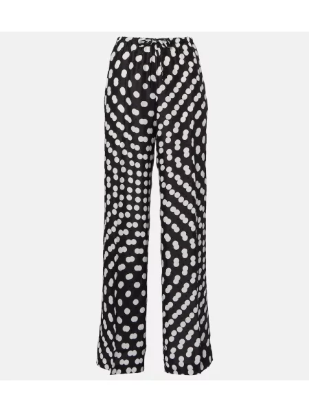 Jedwabne szerokie spodnie Dries Van Noten w grochy czarne