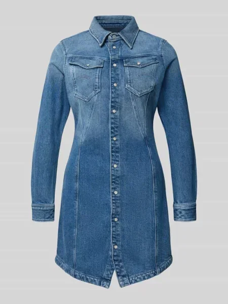 Sukienka jeansowa z kołnierzykiem koszulowym i na piersi G-star Raw niebieska