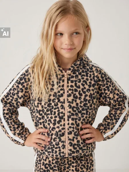 Sinsay Fleecová mikina s leopardím vzorem béžová