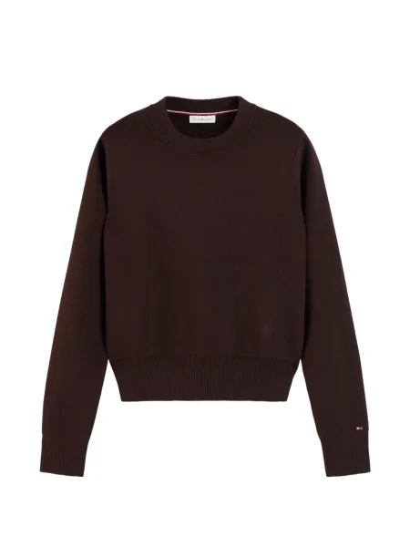 Pulover Tommy Hilfiger cu broderie cu decolteu rotund maro