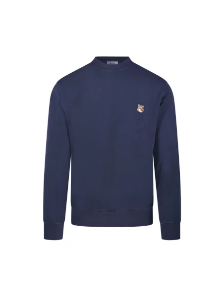 Maison Kitsuné bluza Fox Head Patch Regular Sweatshirt granatowy gładka niebieska