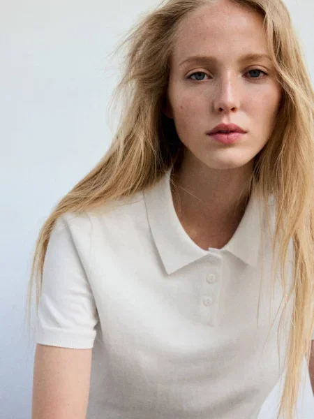 Sweter z bawełny z kołnierzykiem polo Kobieta XL MANGO biały