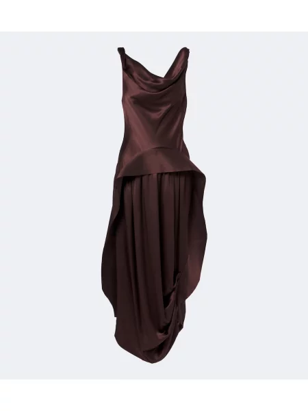 Rochie midi Xu Zhi din satin asimetrică maro