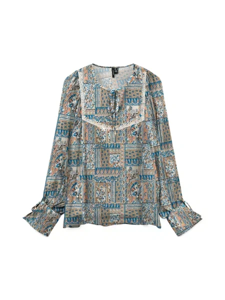VERO MODA Halenka VMLISA LULU / kouřově modrá / oranžová béžová