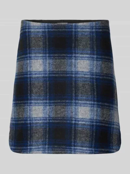 Spódnica mini ze wzorem na całej powierzchni model ‘WOOLY CHECK’ Ichi granatowa