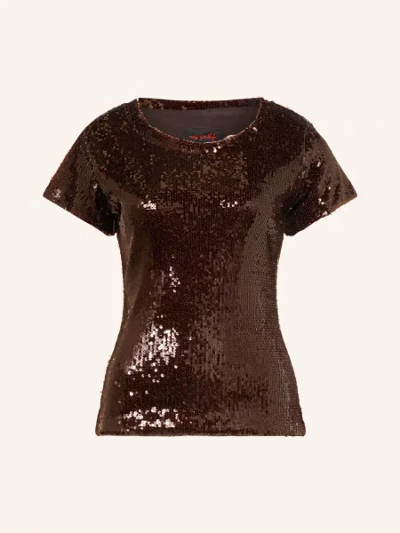 Miss Goodlife Tričko Glamour Glow S Flitry tmavě hnědá