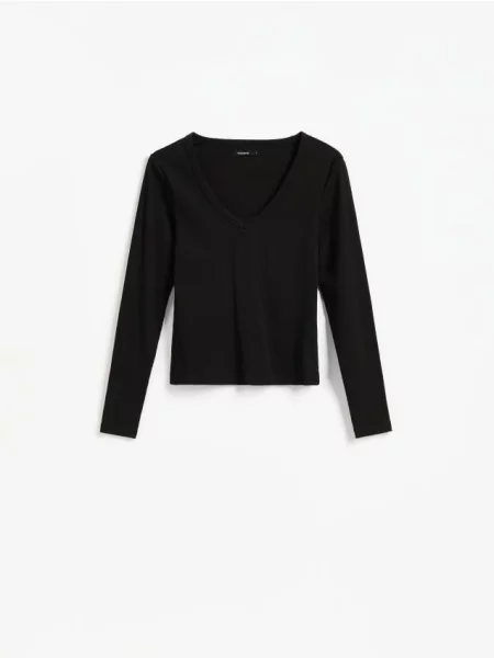 Reserved Tricou cu mânecă lungă din amestec de negru