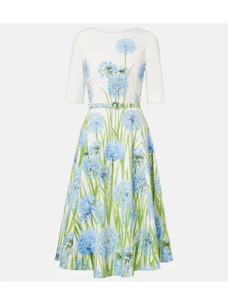 Virágos térdig érő puplin midi ruha Oscar De La Renta