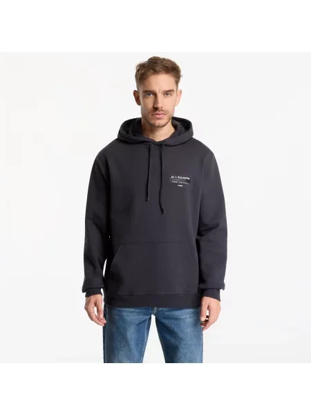 Mikina AllSaints Redact Pullover Embroidered Logo Hoodie Washed Black XL černá