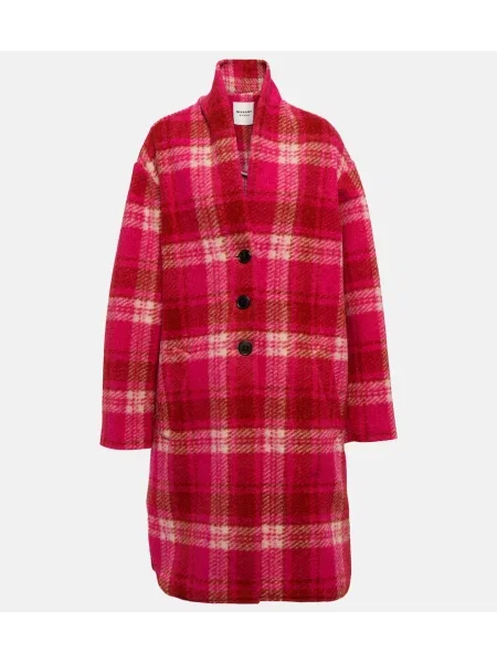 Płaszcz Marant Etoile w kratkę flanelowy różowy