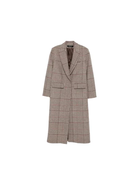 Płaszcz Federica Tosi w kratę dwurzędowy brązowy