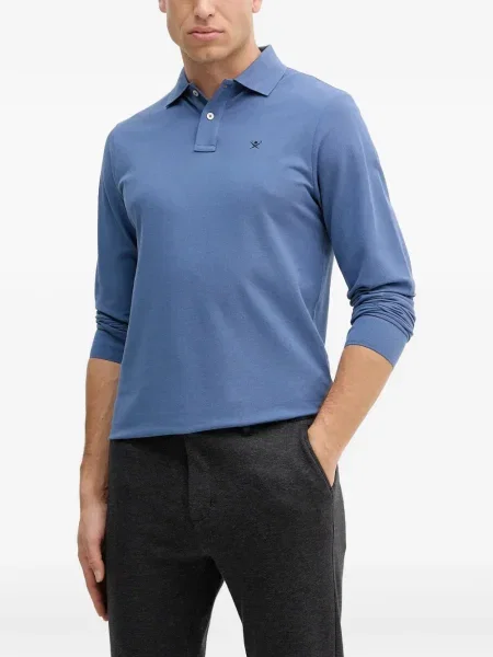 Polo Hackett cu broderie lung albastru