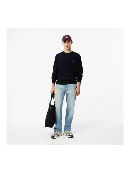 Pulover Lacoste de lână clasic albastru