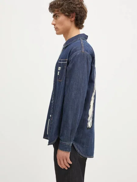 Evisu koszula jeansowa Daicock Printed regular z kołnierzykiem klasycznym granatowy