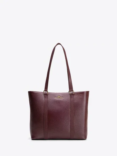 Elegancka torebka shopperka ze skóry naturalnej bordowa