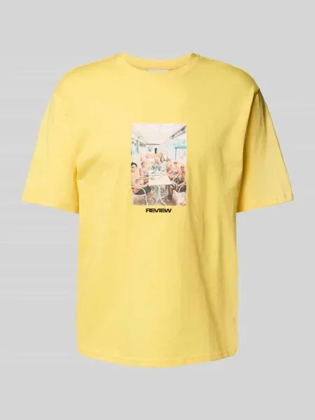 T-shirt o kroju regular fit z mieszanki bawełny i Review żółta