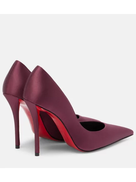 Pantofi cu toc Christian Louboutin din satin bordo