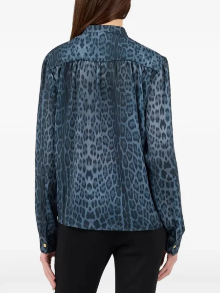 Bluză Roberto Cavalli cu funde cu model leopard albastru
