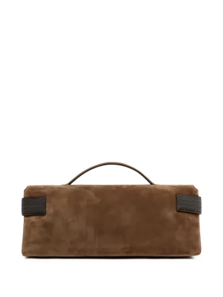 Clutch Brunello Cucinelli σουέτ περιδέραιο καφέ