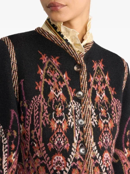 Cardigan Etro cu model paisley din jacard negru