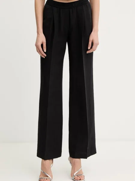 Hlače z dodatkom lanu Ermanno Firenze črna