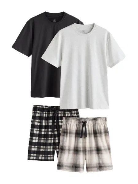 Next Pijama scurtă ecru / gri deschis / gri închis negru
