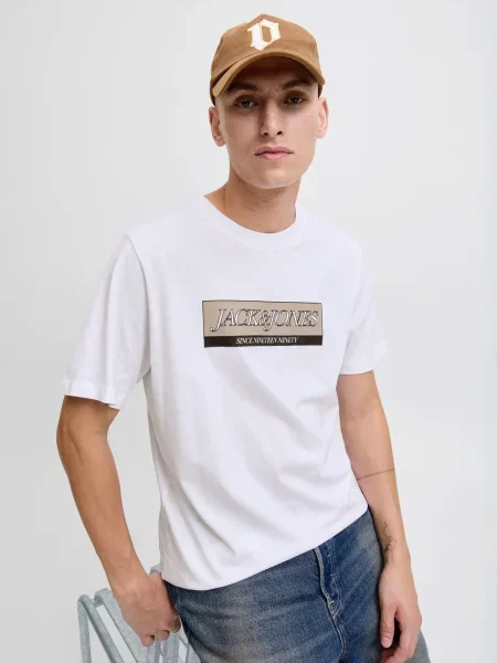 JACK & JONES Tričko JORINWOOD žltohnedá / tmavohnedá biela