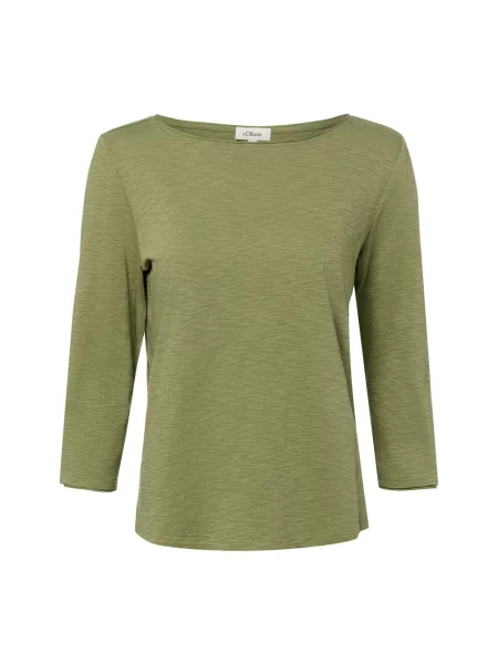 Bluzka o kroju regular fit z czystej bawełny z rękawem o dł. S.oliver Red Label zielona