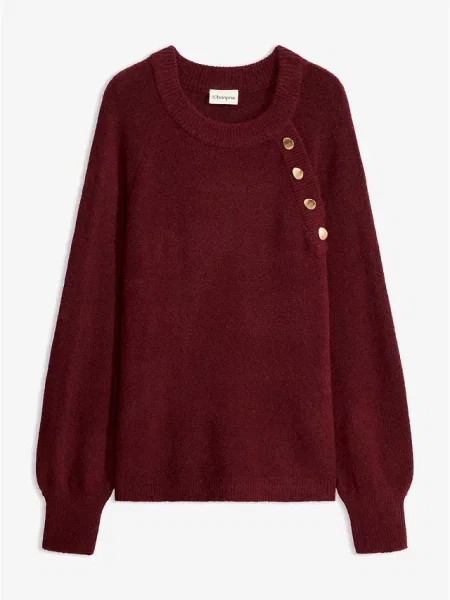 Sweter z ozdobnymi w złotym kolorze czerwony