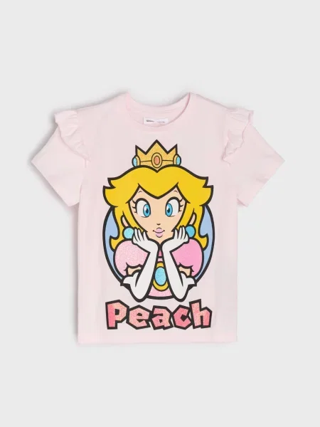 Sinsay tričko s volánky Super Mario pastelová růžová