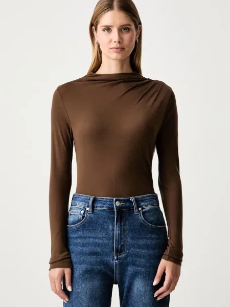 Tricou polo Marc O'polo din lyocell maro