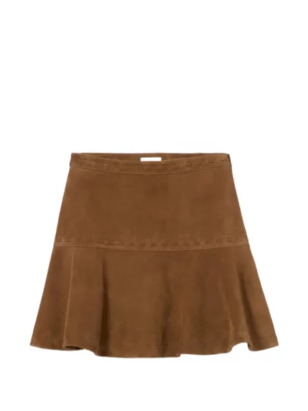 Fustă Claudie Pierlot din piele de căprioară plic maro
