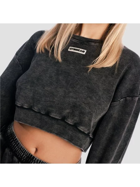 Bluza fitness cropped oversize bez kaptura Aura czarna