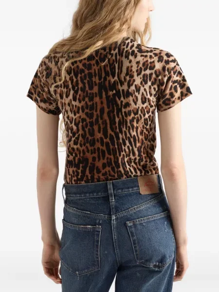 Tricou Prada tricotate cu imagine cu model leopard maro