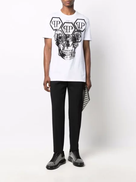Křišťálové tričko Philipp Plein bílé
