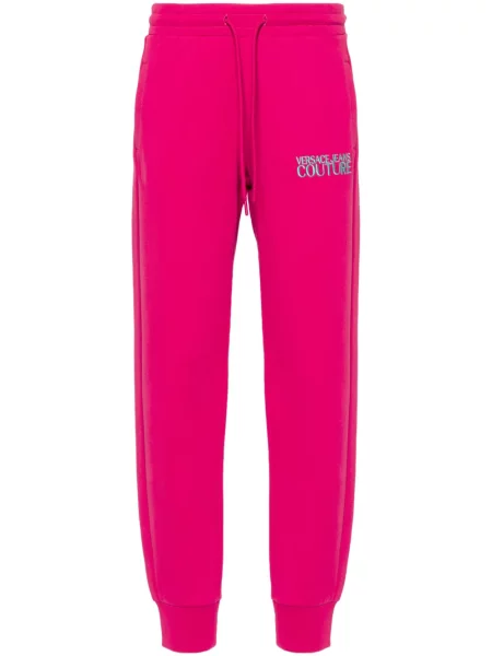 Pantaloni Versace Jeans Couture cu broderie roz