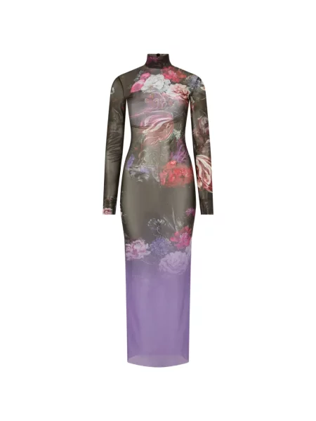 Rochie maxi Roberto Cavalli cu model floral cu imagine negru