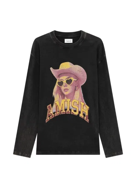 Tricou Amish cu imagine cu decolteu rotund negru