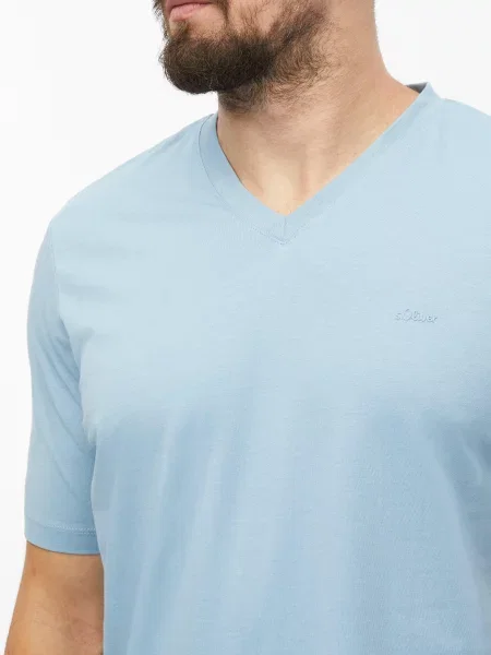 T-shirt z nadrukiem z logo i dekoltem w serek niebieska