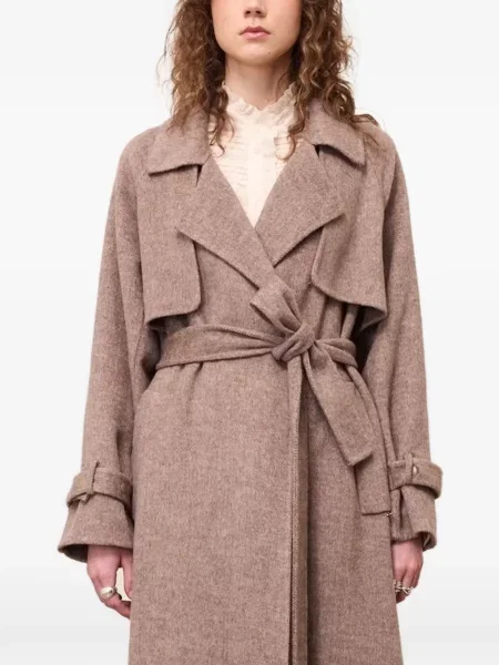 Cu centură palton Ottod’ame cu model herringbone maro
